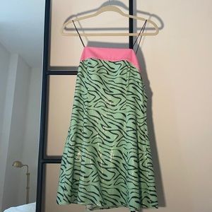 Green zebra and pink mini sequin dress